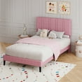 thumbnail image 7 of 4 EVER WINNER Twin Size Bed Frame, Upholstered Platform Bed Frame with Headboard, Pink Twin Bed Frame, No Box Spring Needed, Pink, 7 of 7