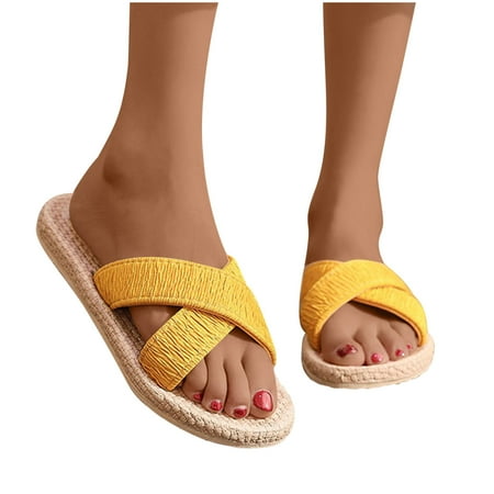 

Women Shoes Summer Beach Sandals Slippers Imitation Hemp Rope Travel Flat-bottom Shoes