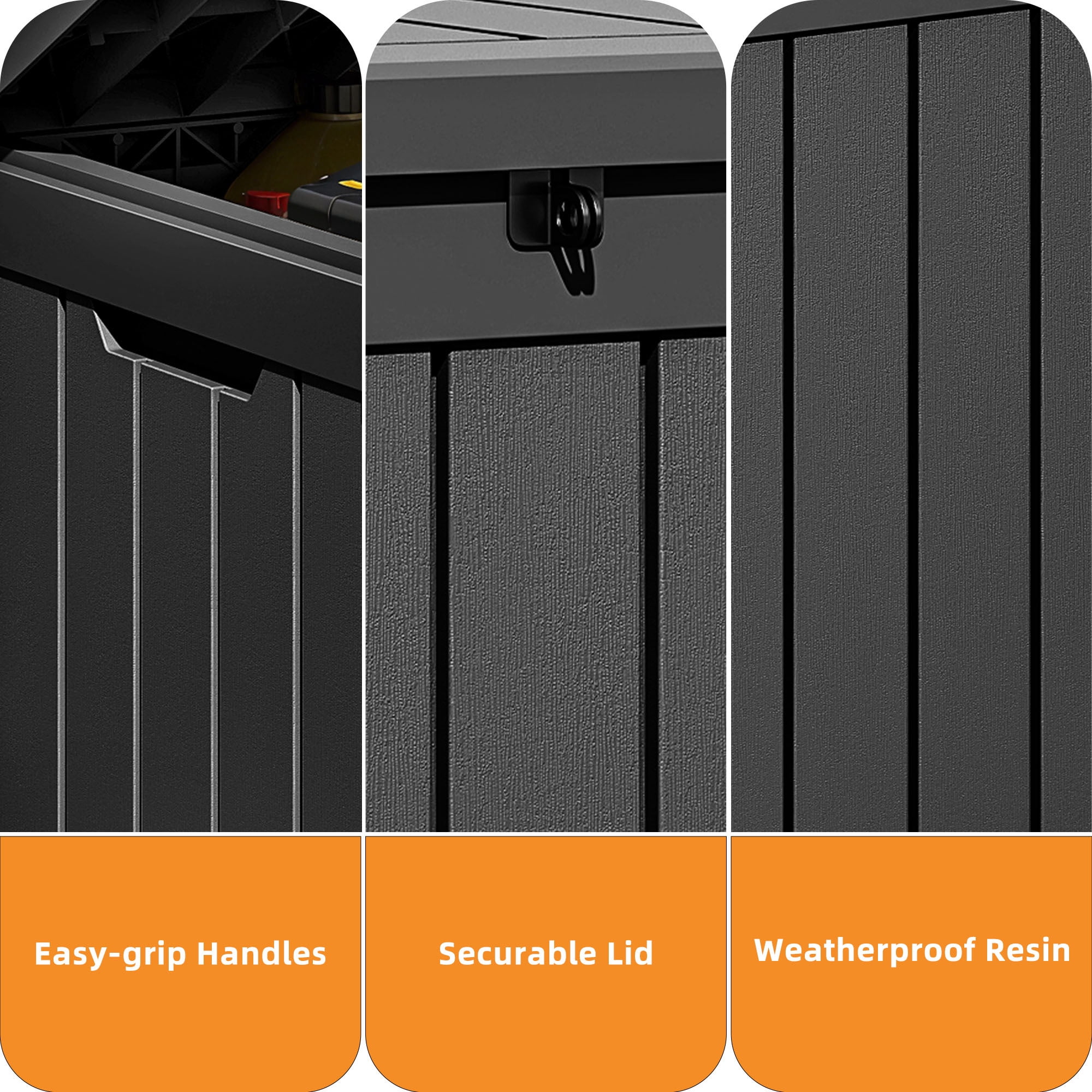 Uforic 51 Gallon Resin Outdoor Deck Box, Waterproof Lockable Storage Box with Side Handles for Patio Garden Pool, Black