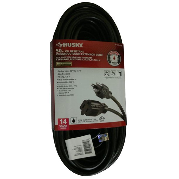 Husky Extension Cord Power Black Cable Electric Heavy Duty 50 ft 14/3