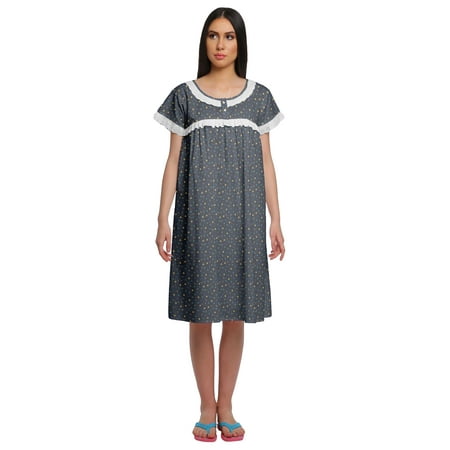 

Moomaya Womens Printed Round Neck Nursing Sleepwear Cotton Poplin Nightdress