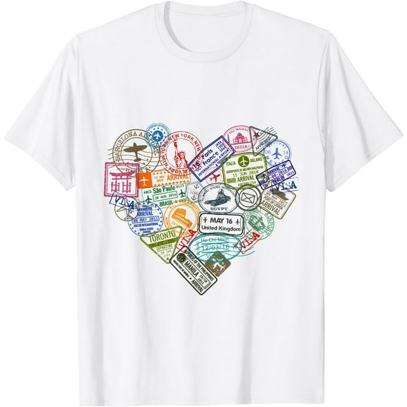Vintage Stamp Flight Travel Vacation Cruise Trip Tshirt T-Shirt White Small
