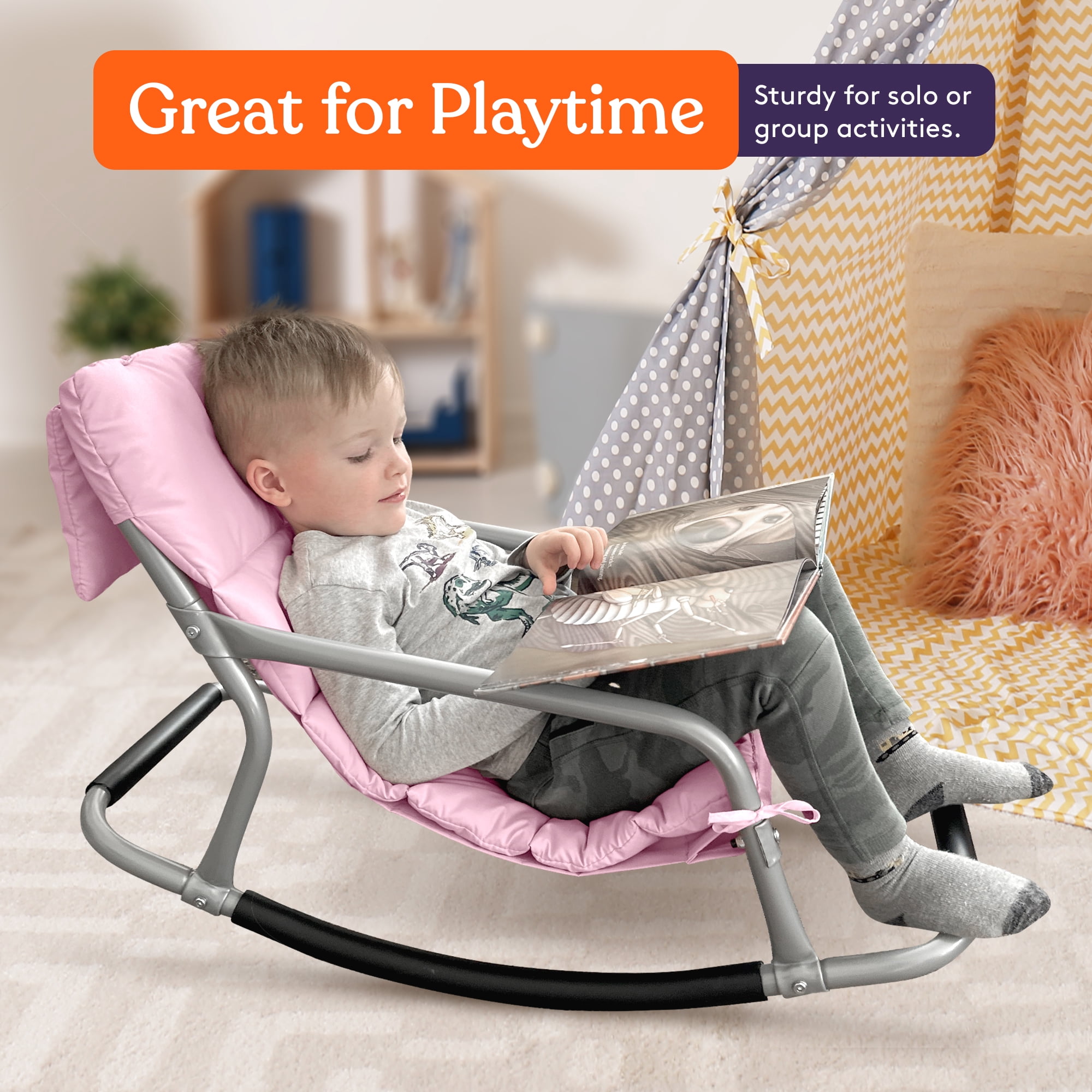 Special Supplies Sensory Rocking Chair for Kids – Calming Kids Rocker for Balance & Stability – Comfortable Floor Chair for Playroom, Bedroom, Nursery (Pink)
