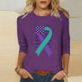 thumbnail image 3 of JTZGDY Breast Cancer Awareness Shirts for Women Plus Size Casual 3/4 Length Sleeve Crew Neck Tunic Tops Trendy 2025 Octorbor Pink Ribbon Print Graphic Oversized Tees Blouses Purple#03 XXXL, 3 of 8