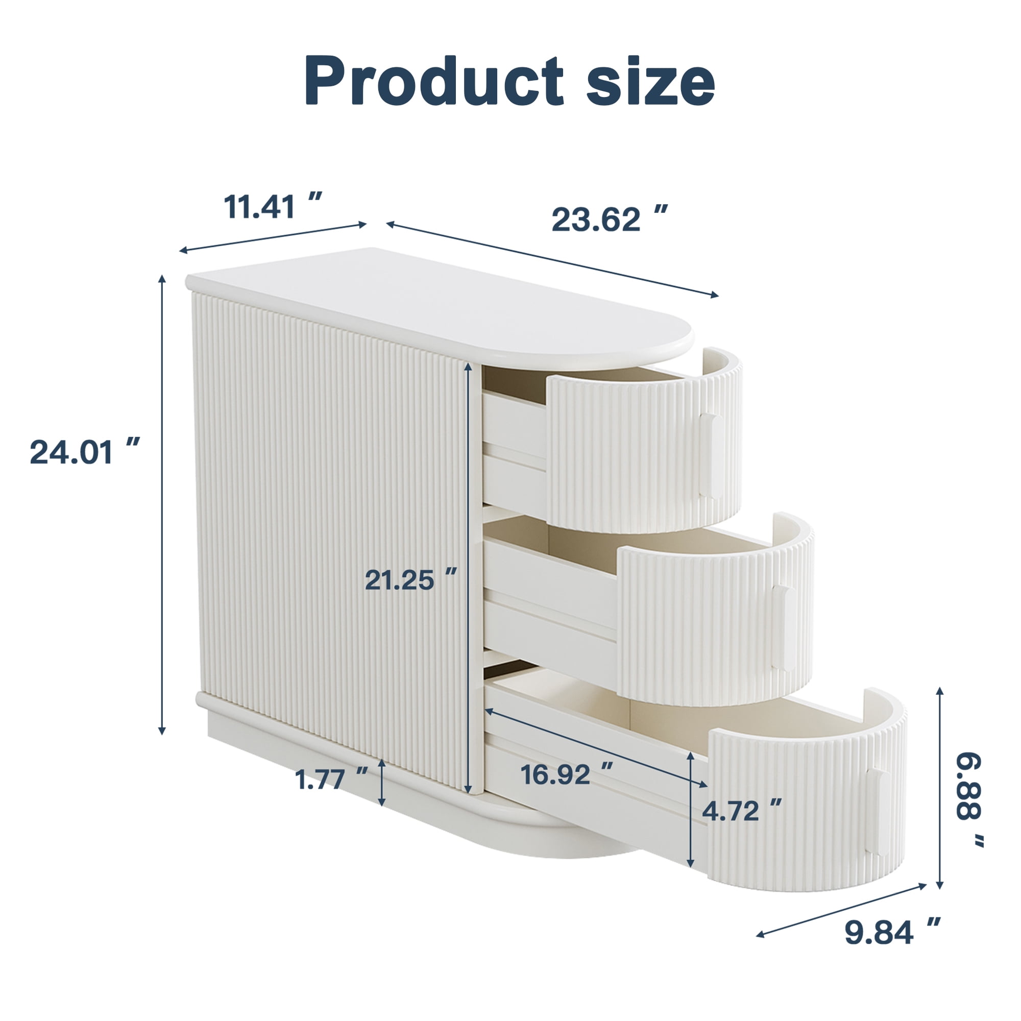 Demi Bonn Narrow Side Table with 3 Drawers, Wood Side End Table, Nightstand and Bedside Table with Storage, for Small Spaces, White