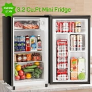 Mini Refrigerators 3.2 Cu. ft Single Door, 5 Star Energy Efficient, Low Noise, 5 Adjustable Thermostat & Removable Glass Shelves, Black
