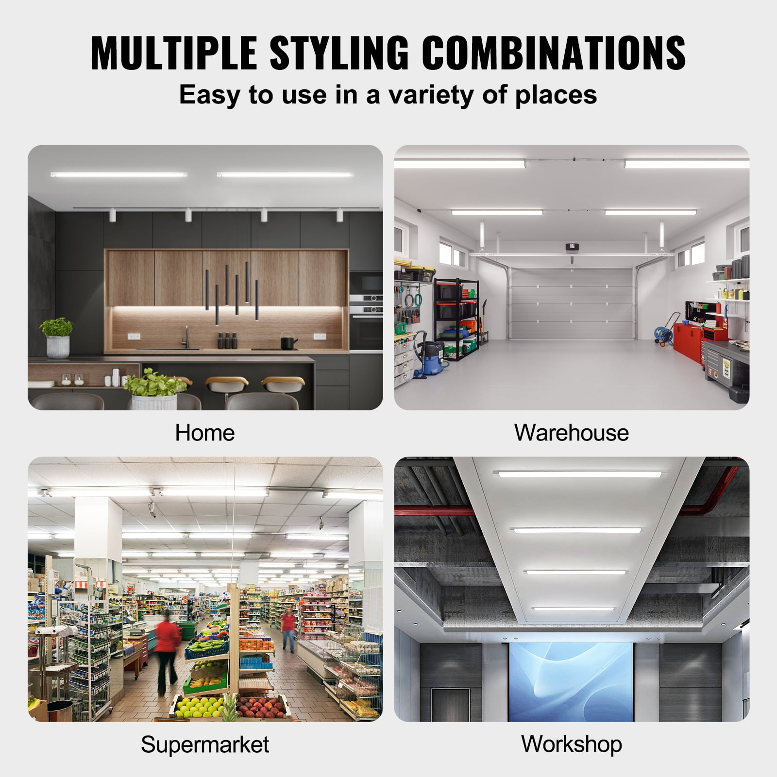 KFFKFFLinkable Ceiling Shop Light Fixture 11000LM 10 Pack 8FT LED Shop Light 80W