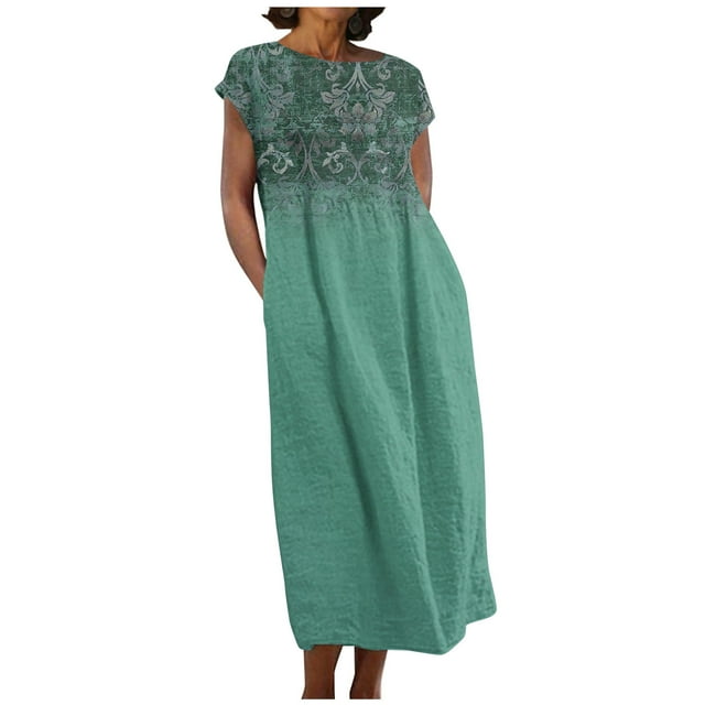 Robe pour Femmes, Robe d'Été en Coton et Lin Bohème Décontractée Mode Sans Manches Tenue de Vacances