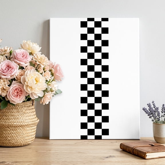 Farmhouse Black Canvas Wall Art Framed Wall Decor for Living Room Bedroom Bathroom, White Square Buffalo Plaid Canvas Pictures Ready to Hang Decor, 12"x18"
