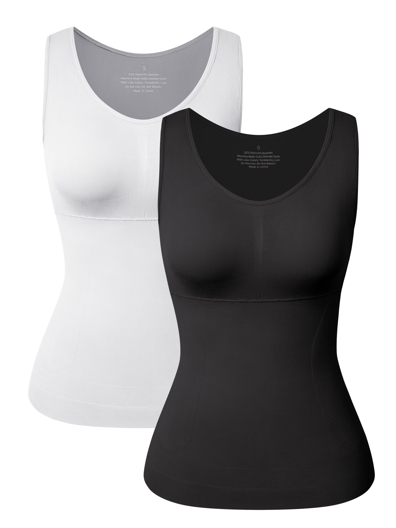 2 Pack Women's Seamless Camisole Tank Top Wide Strap Vest Control Waist