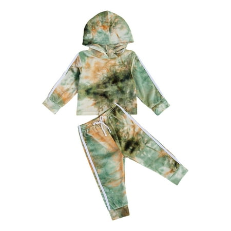 

Baby Tie Dye Clothes Set Long Sleeve Hooded Pullover+Drawstring Sweatpants Boys Girls Autumn 2Pcs Casual Outfits