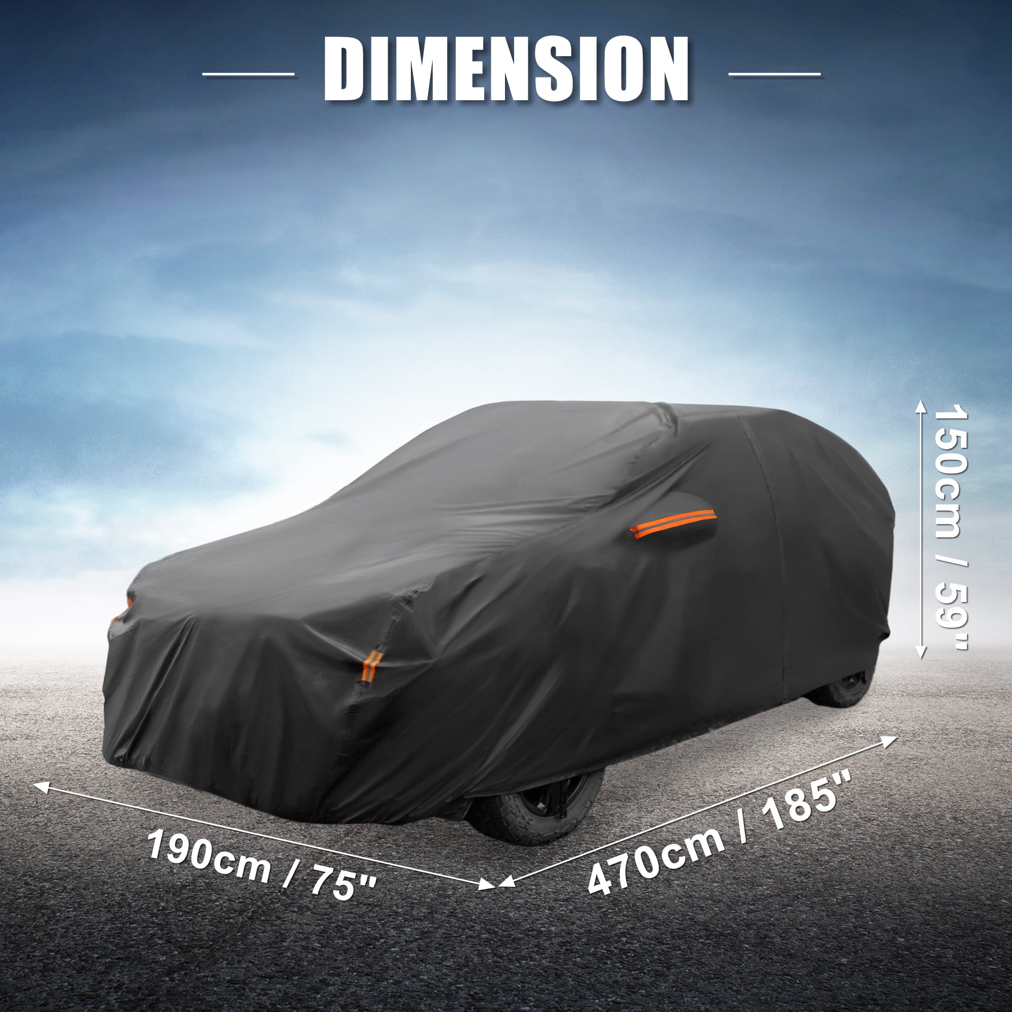 Unique Bargains Aluminum Film Outdoor Full Car Cover with Driver Door Zipper Black for Toyota RAV4 2012-2022 185"x75"x59"