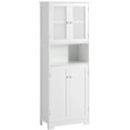 Tall Bathroom Cabinet with Glass Doors, Middle Open Compartment and ...