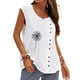 thumbnail image 3 of Gibobby Mujeres sin mangas diente de león impresión Casual verano botón chaleco cuello redondo blusa suelta Top(Blanco,G), 3 of 5