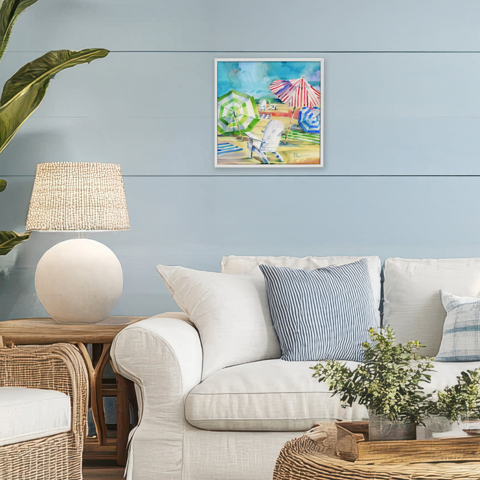 Stupell Industries Ventura Beach Umbrellas White Framed Giclee Art, design by Paul Brent