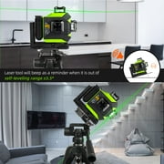 3D 12 Lines Self-Leveling Laser Level, 197Ft Green 3 x 360° Cross Line Laser Level Tools with 6600mAh Li-ion Battery, Magnetic Bracket and Laser Target Plate