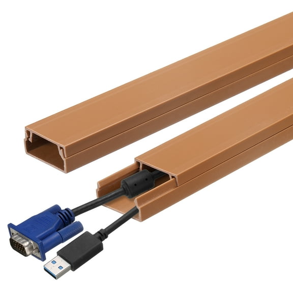 Uxcell 10Pcs Cord Hider Wall 15inx0.8inx0.4in Cable Cover Self Adhesive Wire Hider Wall Mounted TV Cable Raceway,Brown