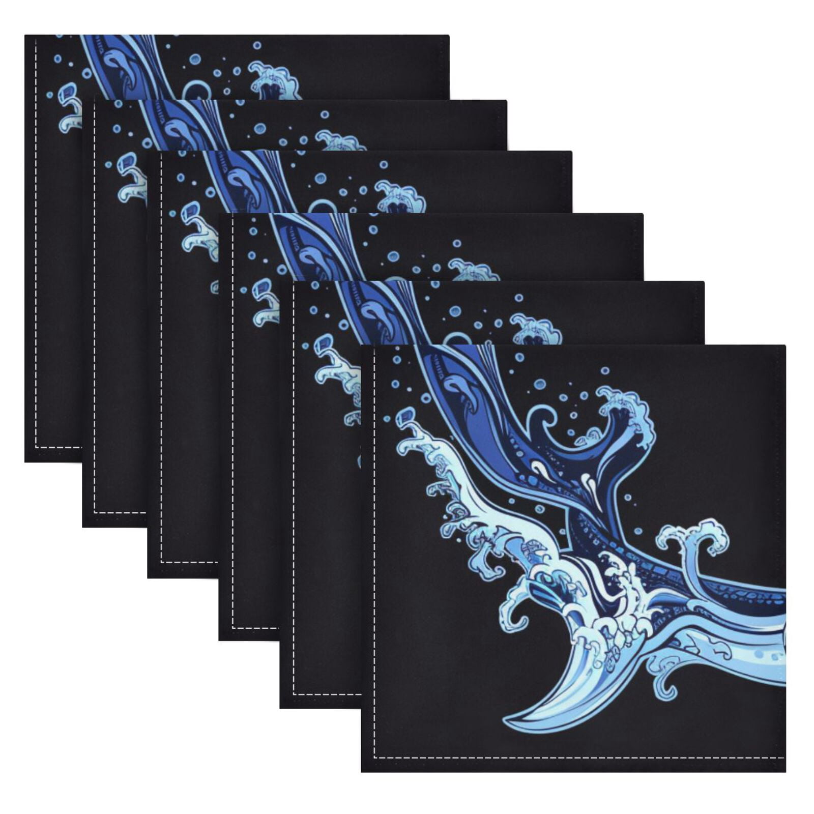 JSTEL Two Whales Sea Wave Cloth Napkins Set of 6, 20x20 Inch Washable and Reusable Napkin for Decoupage Dinner Party Everyday Use