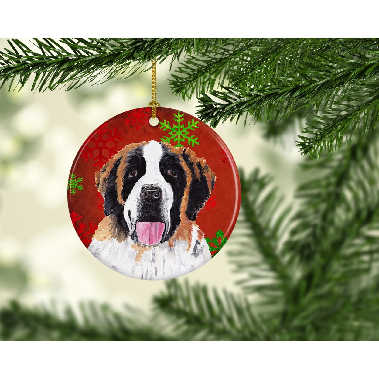 Carolines Treasures KJ1183CO1 Red Snowflakes Holiday Christmas Jack Russell Terrier Ceramic Ornament 3 in multicolor