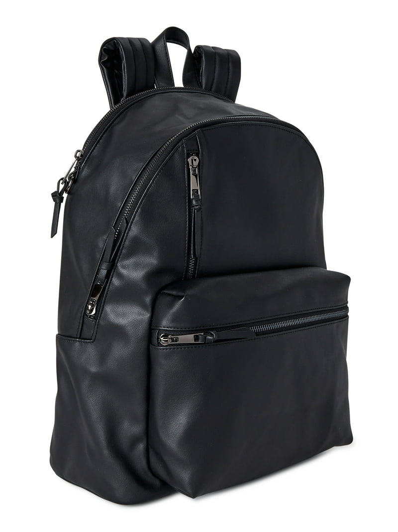 black faux leather backpack large Genuine for Women Soft Shoulder Bag Adjustable shoulder straps with buckle Large Unisex Leather Backpack -