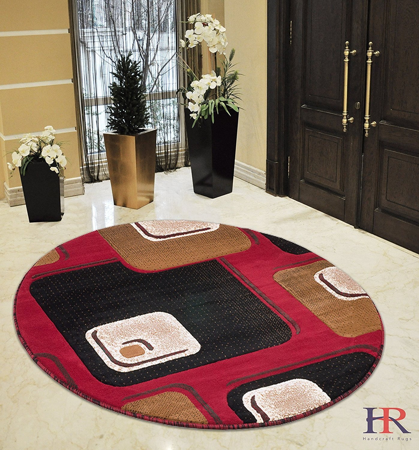 Handcraft Rugs Red/ Sage Green/ Mocha/ Modern Contemporary Geometric Pattern Style Area Rug