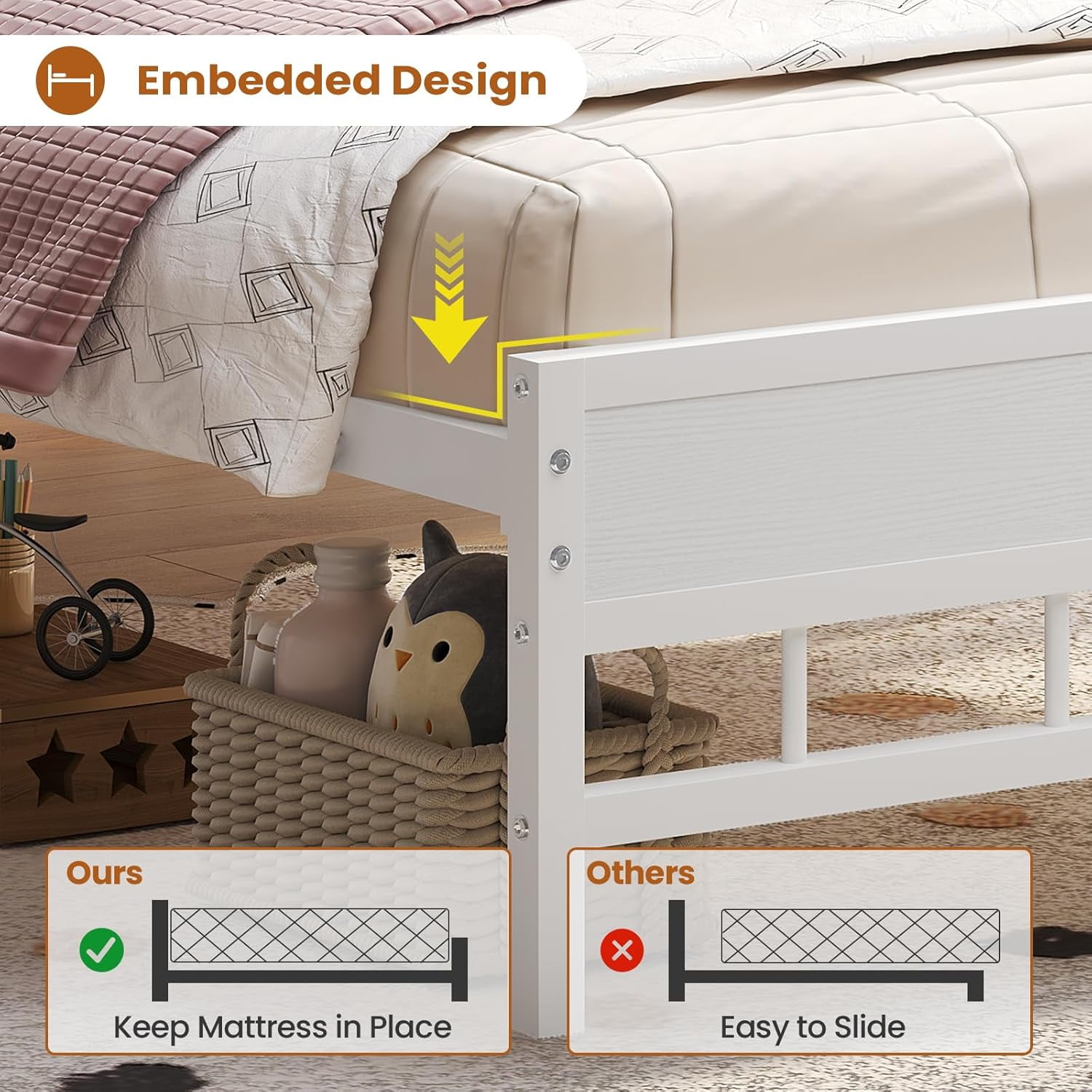 Afuhokles Twin Size Platform Bed Frame with Storage Headboard and Charging Station, White