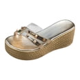 thumbnail image 5 of Rokment Studded Metallic Platform Wedge Slides Dress Sandals for Woman Trendy Casual Transparent Chunky Slip on Heeled Summer Pumps Slippers Gold Size 6, 5 of 7