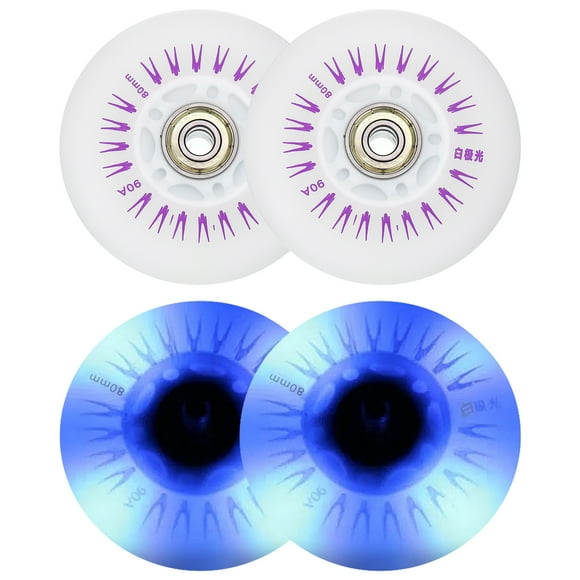 Ruedas de patín en línea Uxcell 90A PU que iluminan, 80mm, ruedas de rodillo LED parpadeantes, multicolor, 4 piezas