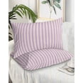thumbnail image 2 of Purple Striped Pillow Covers Standard Size 2 Pack, Modern Simple Farmhouse Beige Vintage Soft Bed Throw Pillowcases Breathable Cooling Long Lumbar Body Pillow Sham Cover for Bed Sofa 20''x26'', 2 of 7
