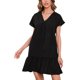 thumbnail image 2 of SAYOO Vestido de manga corta para mujer, vestido de ajuste holgado con dobladillo con volantes y cuello en V de color sólido, ropa informal simple y elegante de una pieza SAYOO  S M L XL XXL, 2 of 8