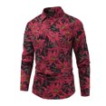 thumbnail image 1 of Blusa y camisa de manga larga con cuello vuelto para hombre, informal, estampada, con botones, de poliéster, 1 of 9