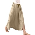 thumbnail image 5 of Women's Cotton Linen Midi Skirt Casual A Line Flowy Swing Elastic High Waist Midi Skirts Casual Beach Party Skirt Khaki L, 5 of 5