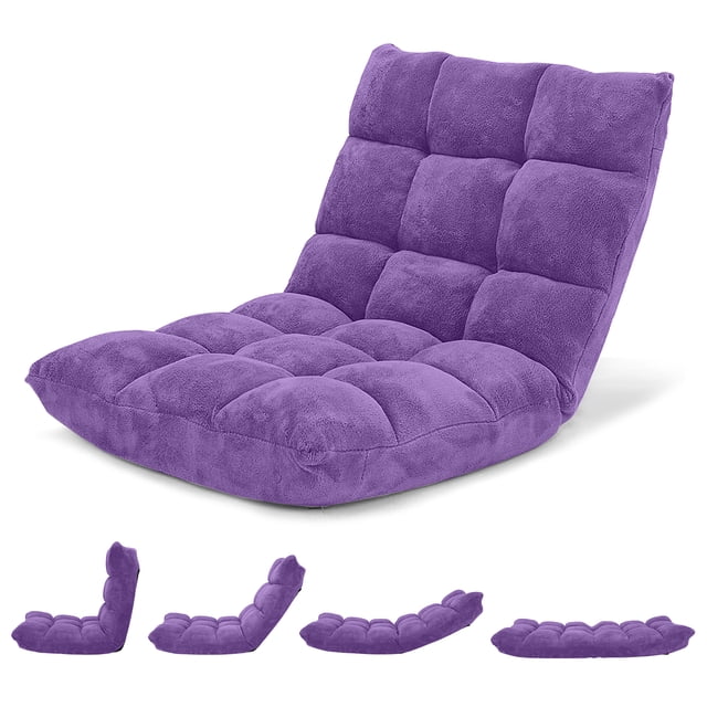Costway Chaise de Sol Réglable à 14 Positions, Chaise de Jeu Pliante, Sofa, Coussinée, Violet