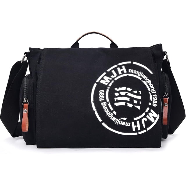 FSD.WG Bolso Mensajero de Lona para Hombre - Bolso para Laptop de 13.5 Pulgadas, Bolso de Hombro de Gran Capacidad para Viajes (Talla L)