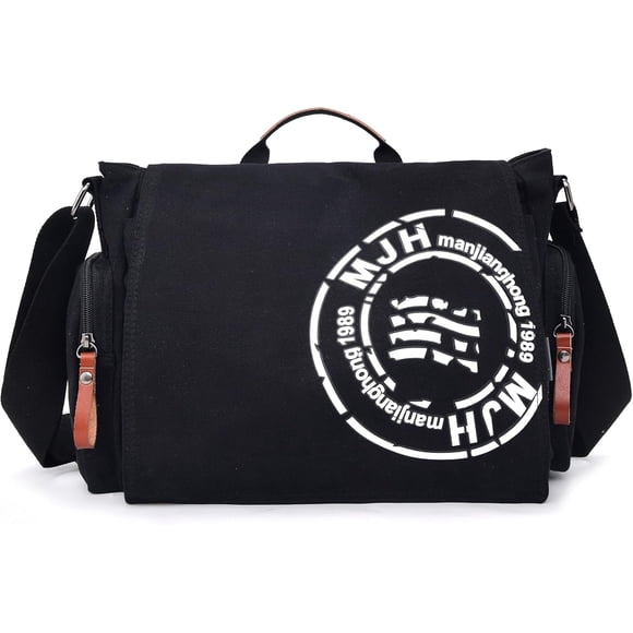 FSD.WG Bolso Mensajero de Lona para Hombre - Bolso para Laptop de 13.5 Pulgadas, Bolso de Hombro de Gran Capacidad para Viajes (Talla L)