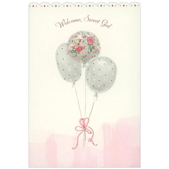 Pictura Welcome Sweet Girl : 3 White Balloons Die Cut New Baby Congratulations Card