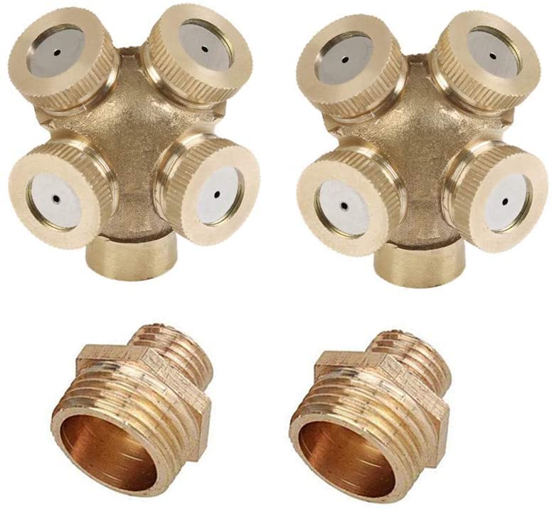 Pack 4 Hole Brass Spray Nozzle, Fogger Nozzle Garden Sprinklers Water
