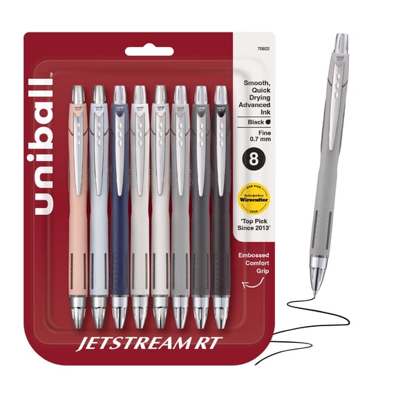 uniball™ Jetstream RT Retractable Ballpoint Pens, Fine Point, 0.7mm, Black Ink, 8 Count