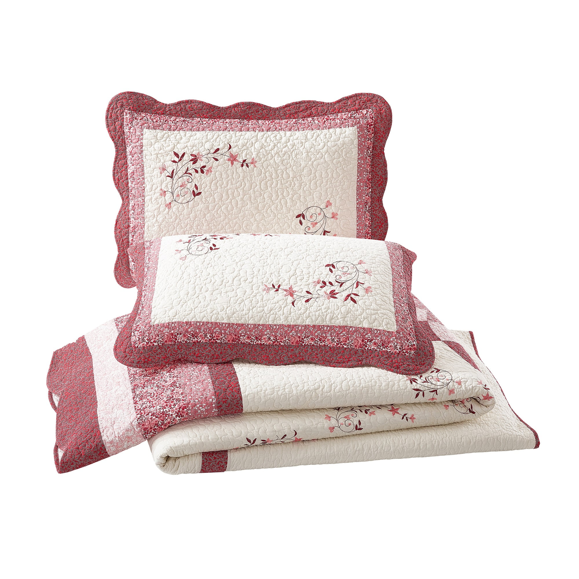 Modern Heirloom Caroline Red Embroidery Decorative Pillow, Round