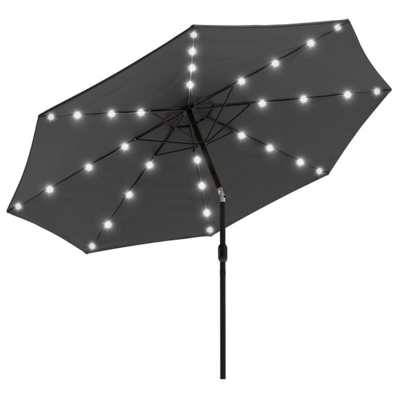 Pure Garden 10ft Outdoor Patio Umbrella with LED Solar Lights, Tilt and UV 30 , Dark Gray