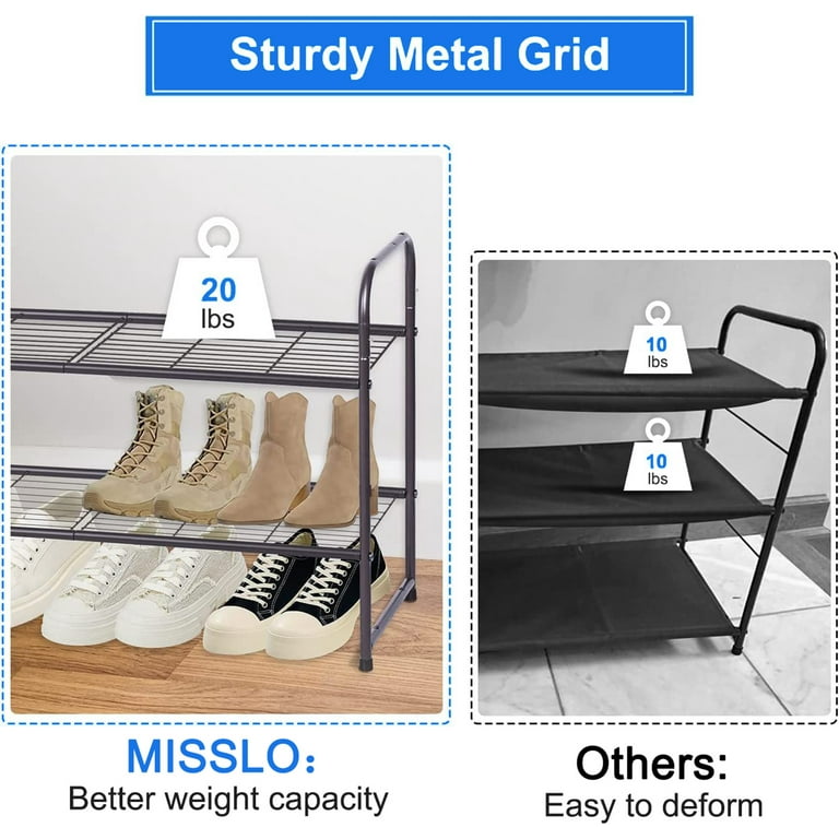 MISSLO 2 Tier Stackable Long Shoe Rack 18 Pairs Metal Shoe Storage