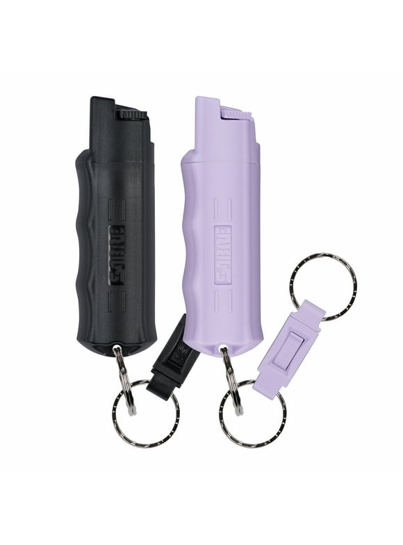 SABRE Pepper Spray Keychain with Quick Release, 2-Pack, Black & Lavender, 1in x 1in x 3.5in, Plastic