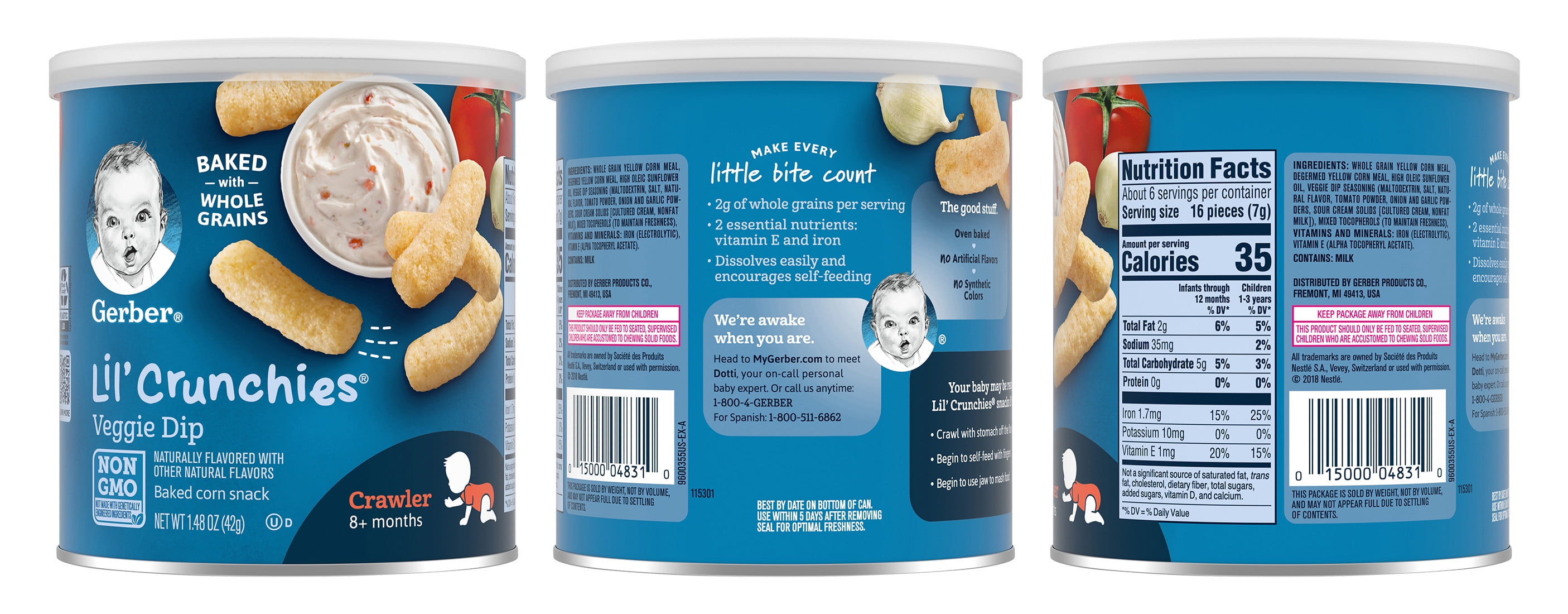 Gerber Lil' Crunchies Variety Pack, 1 Cheddar, 1 Veggie, 1 Tomato, 1 Ranch, 1 Maple, 1 Apple & Sweet Potato, 6 CT
