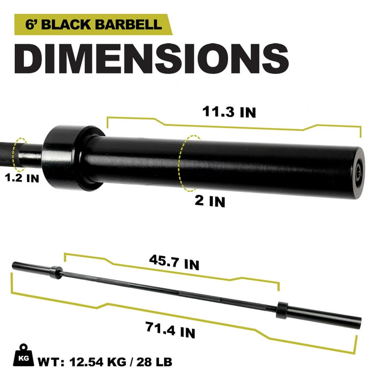 PRCTZ 6 ft Barbell Bar Olympic Weightlifting bar 2 inch rotating sleeves 800 Pound Capacity