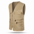 thumbnail image 1 of Mens Multi Pocket Casual Utility Cargo Vest Waistcoat Fishing Travelling Hiking Khaki CoatXL, 1 of 2