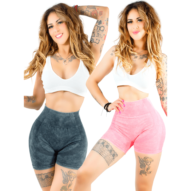 Set De Dos Biker Short Mujer Stretch Shore Dama Chores Gym Talle Alto UNITALLA
