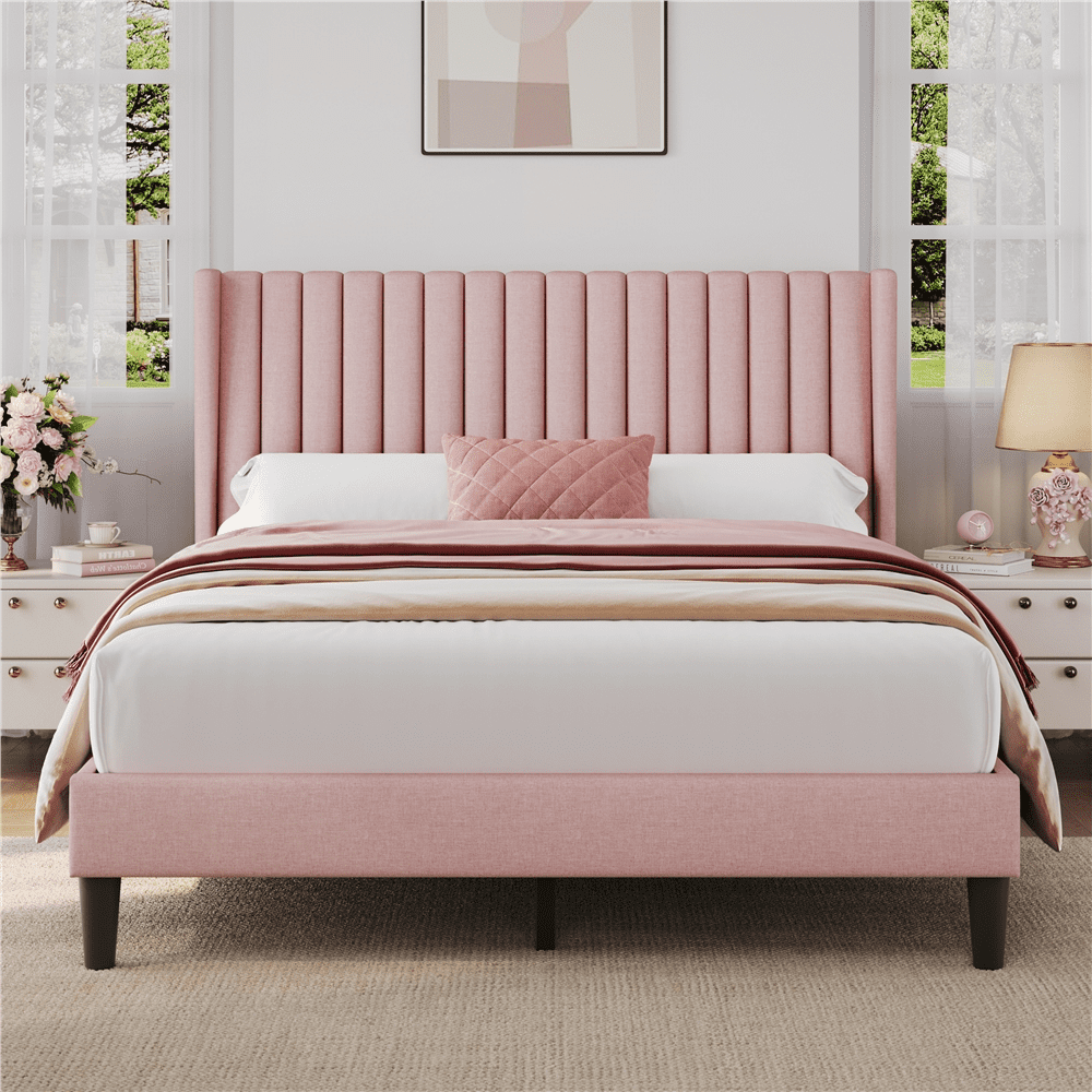 HOMBCK Upholstered Full Bed Frame With Headboard & Footboard - Cream Velvet, No Box Spring Needed - View #4