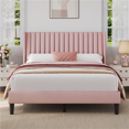 thumbnail image 1 of Fullfurnique Upholstered Bed Frame with Wing Side and Channel Headboard, Queen, Pink, 1 of 7