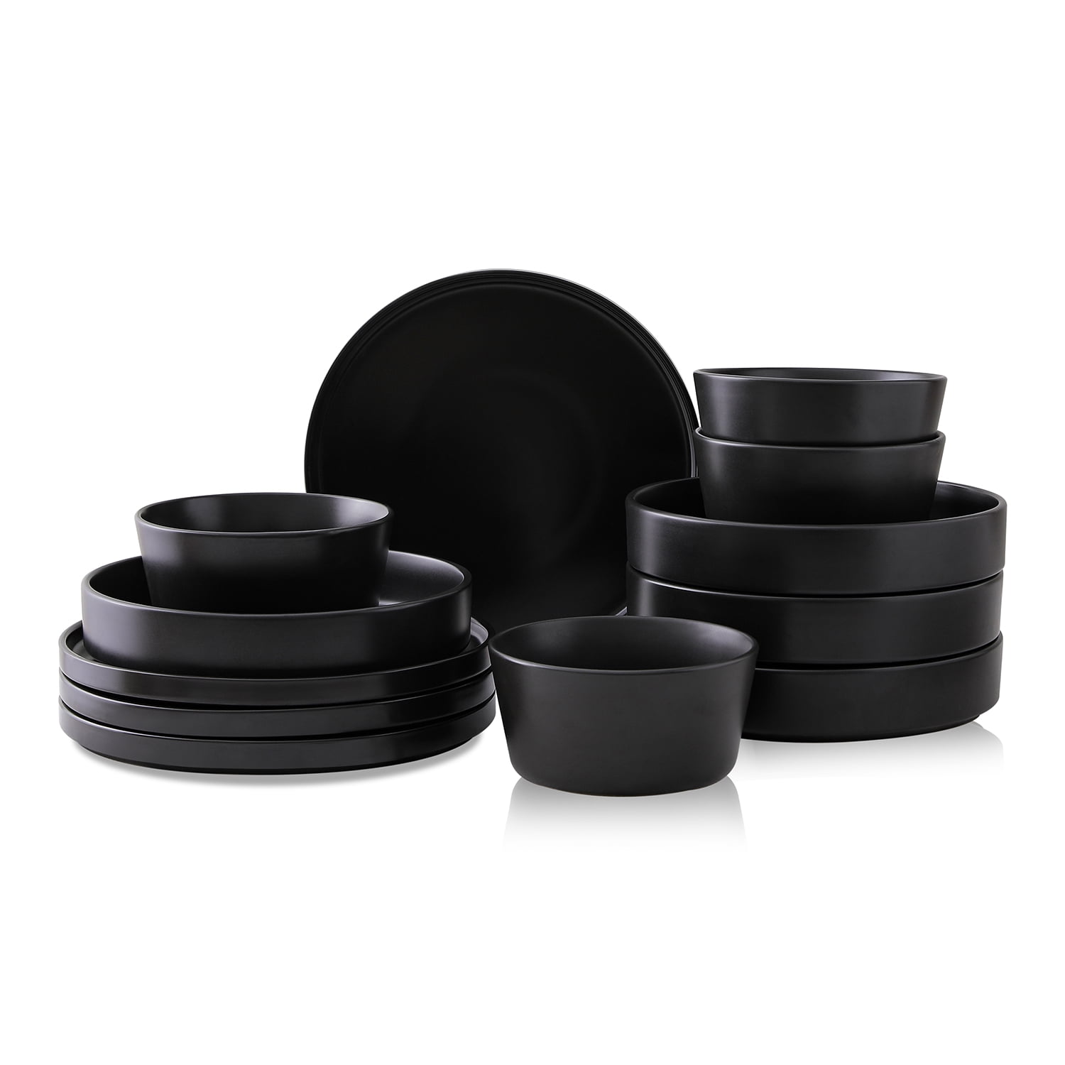 Stone Lain Celina 12Piece Dinnerware Set Stoneware, Dinner and Cereal Bowls, Black