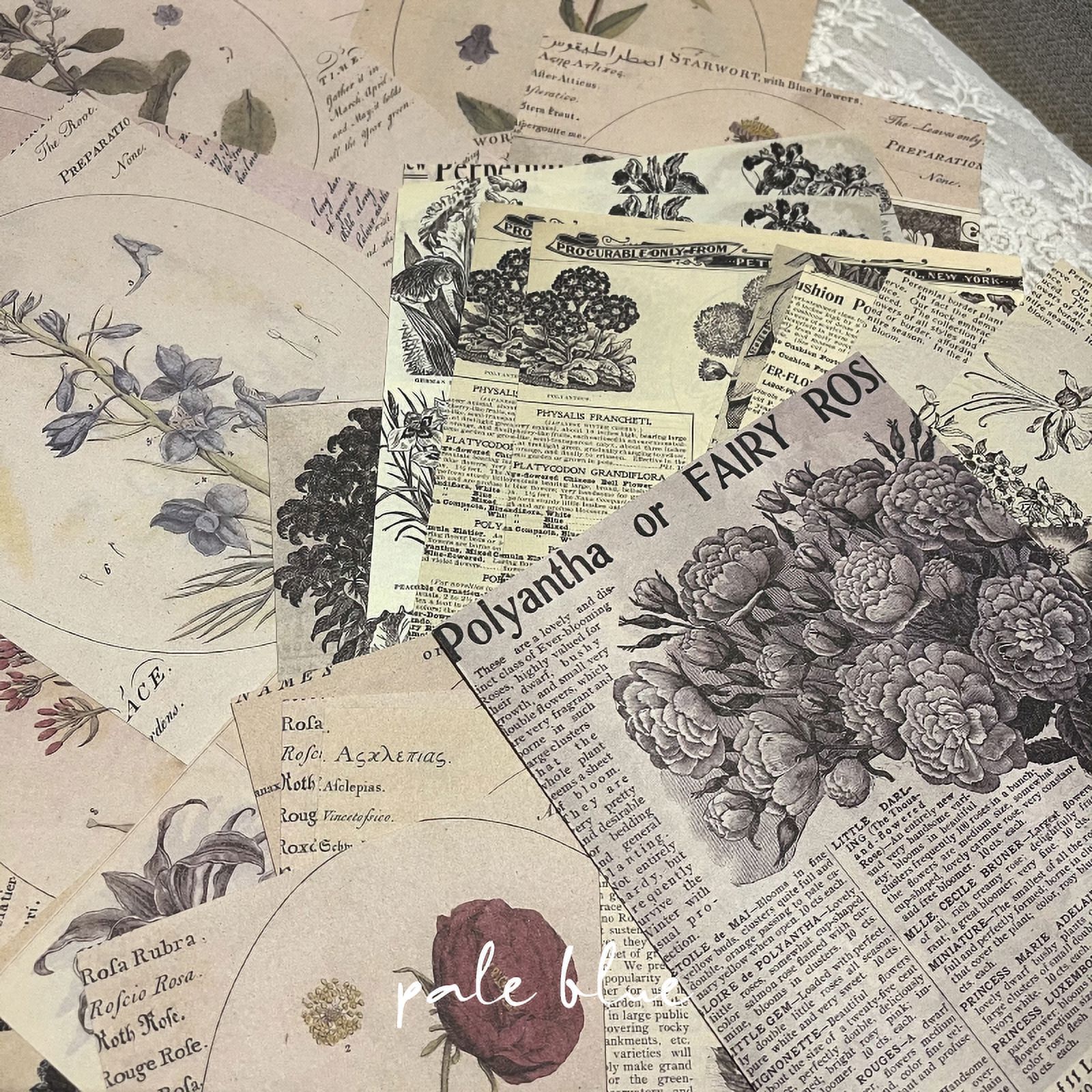 60 Sheets Vintage Floral and Newspaper Sheet Music Scrapbook Paper - Junk Journal DIY Materials